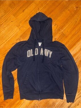 Old Navy Men's Navy Zip-Up Hoodie with Chest Logo